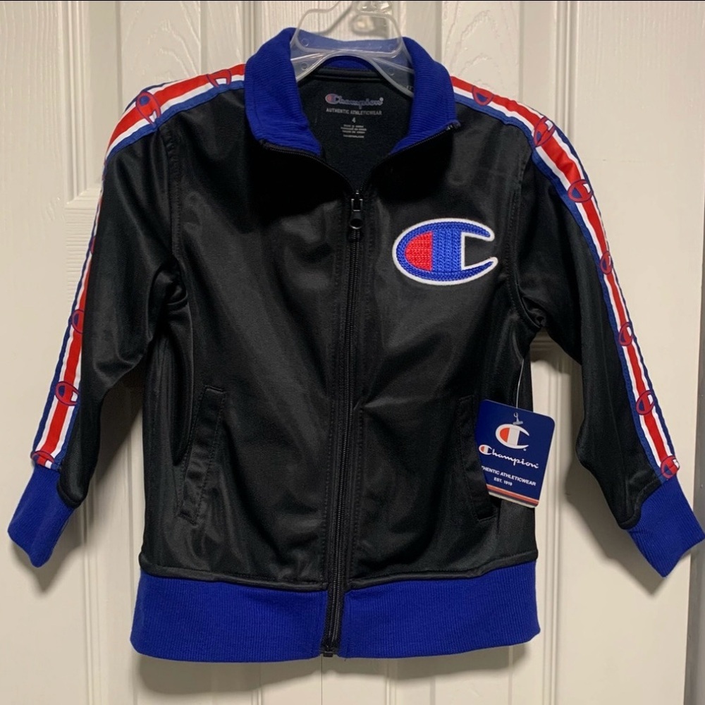 NWT Champion Boys Track Jacket Black Blue Red Athletic Zip Up